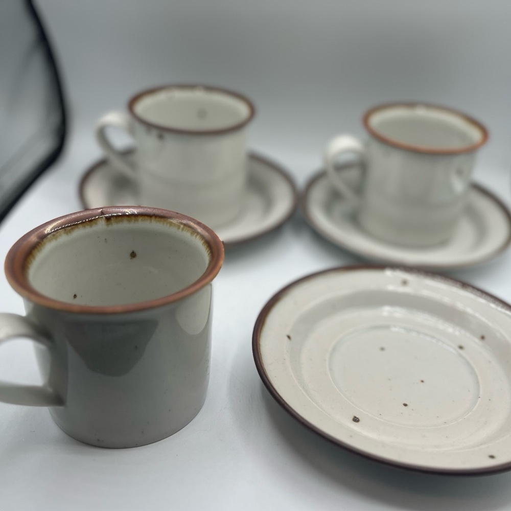Vtg Dansk 4 Sets Mugs Cups Saucers Sandstone Brown Band NIELS REFSGAARD Denmark - Picture 7 of 9
